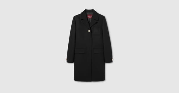 パッチ付き ウール バタヴィア コート ・ブラック | GUCCI公式