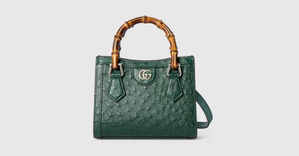 Gucci Diana ostrich small tote bag in green | GUCCI® INT
