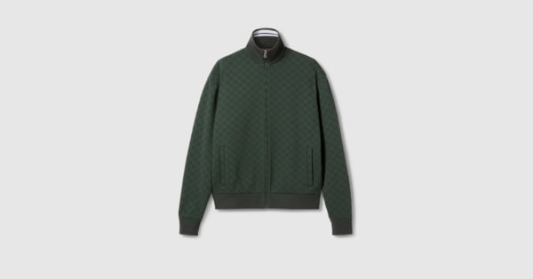 GG technical jersey zip jacket in dark green | GUCCI® US
