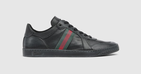 Men's Stretch low-top sneaker in black leather | GUCCI® US