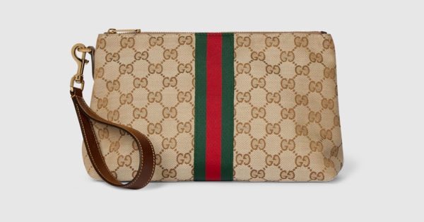 Medium GG pouch in sand and brown GG canvas | GUCCI® INT