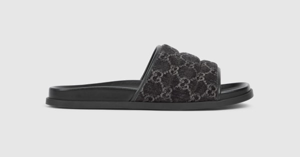 Men's slide sandal in black GG denim | GUCCI® US