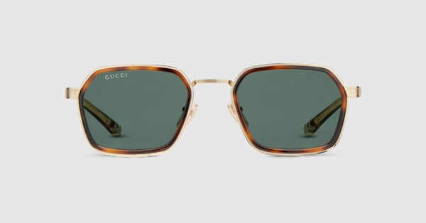 Square frame sunglasses in brown and gold | GUCCI® US