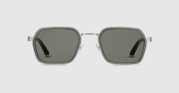 Square frame sunglasses in grey and silver | GUCCI® US