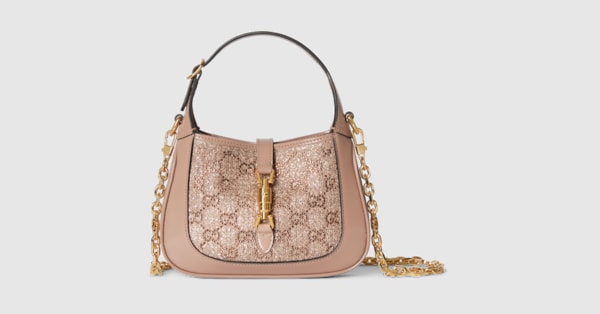 GUCCI Jackie ショルダーバッグ ライトブルー ゴールド Gucci Jackie 1961 crystal mini bag in dusty pink lamé fabric
