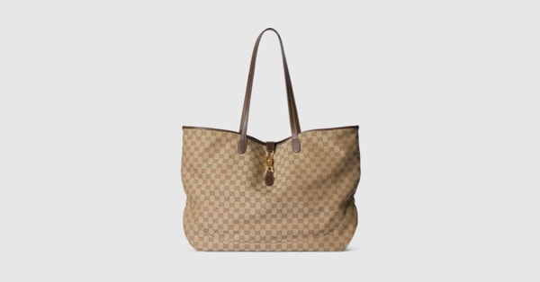 グッチ ジャッキー〕ラージ トートバッグ ・サンド＆ブラウン GG