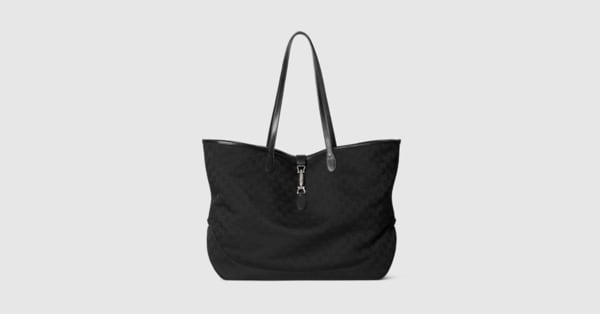 グッチ ジャッキー〕ラージ トートバッグ ・ブラック GGキャンバス