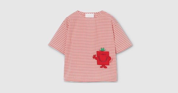 Baby gingham cotton T-shirt in red and white | GUCCI® US