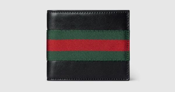 Web Trademark bi-fold wallet in black leather | GUCCI® US
