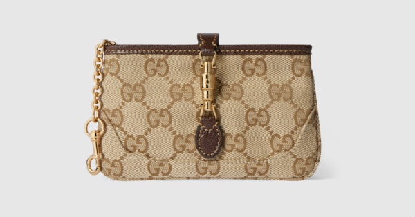 Gucci Jackie ジップ キーポーチ ・サンド＆ブラウン GGキャンバス