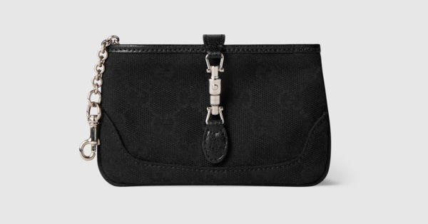 Gucci Jackie zip key pouch in black GG canvas | GUCCI® US