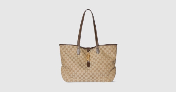 Gucci Jackie medium tote bag in sand and brown GG canvas | GUCCI® US