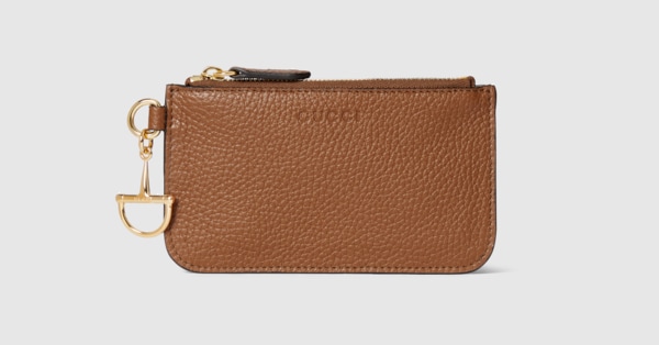 GUCCI メモホルダー／本革カバー [カラー】BLAKE（ブラウン系） Gucci Half Horsebit card case in brown leather | GUCCI® US