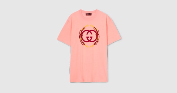 Cotton jersey T-shirt with print in pink | GUCCI® US