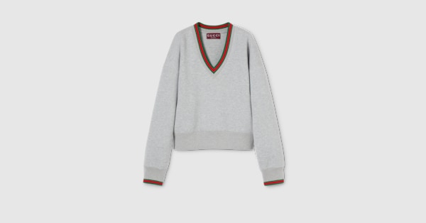 Cotton jersey sweatshirt with Web in light grey | GUCCI® US