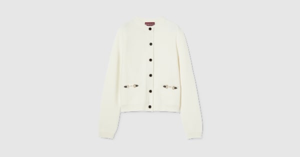 ★3日以内返品可★ 未使用 GUCCI グッチ ホースビット カシミヤ カーディガン S 628412 カーディガン グレー・ブラウン カシミヤ レザー レディース 851977_XKEVK_9051_001_100_0000
