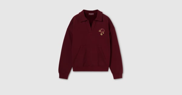 Cotton jersey sweatshirt with embroidery in Gucci Rosso Ancora red