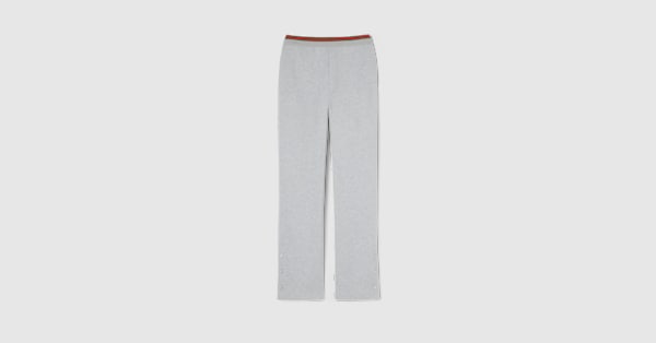 Cotton jersey leisure pants with Web in light grey | GUCCI® US