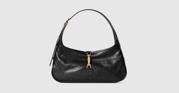 ジャッキー スリム〕スモール ショルダーバッグ ・ブラック レザー