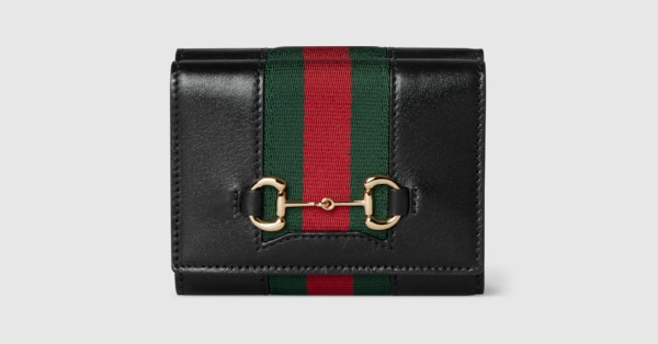グッチ ホースビット〕ウェブ スモール 三つ折りウォレット ・ブラック