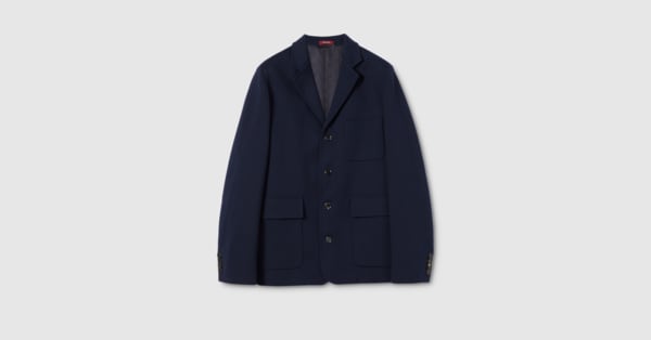 Single-brest cotton jersey jacket in dark blue | GUCCI® US Single-brest cotton jersey jacket in dark blue | GUCCI® US