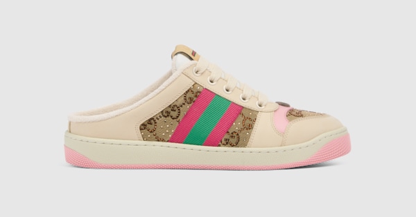 Women's Screener mule in camel and brown GG canvas | GUCCI® US