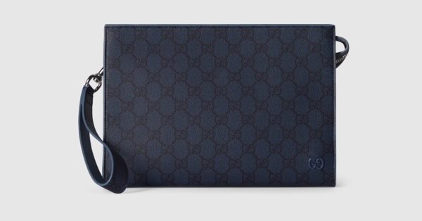 Dusty blue trim small pouch in dark blue GG Supreme | GUCCI® US