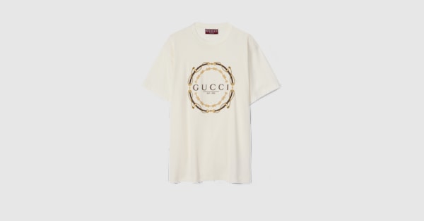 Cotton jersey T-shirt with print in ivory | GUCCI® US