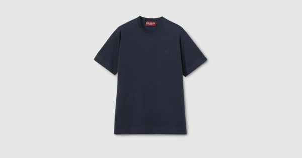 Cotton jersey T-shirt with embroidery in dark blue | GUCCI® CA