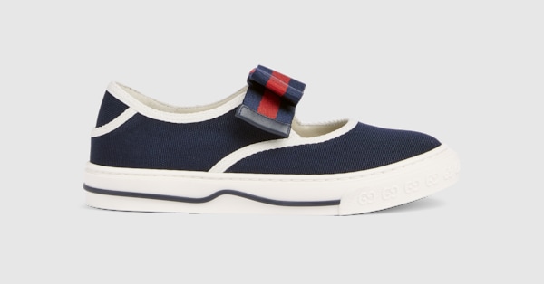 GUCCI CHILDREN ネイビーキャンバス テニス スニーカー 13.5 Children's sneakers with Web in dark blue canvas | GUCCI® US