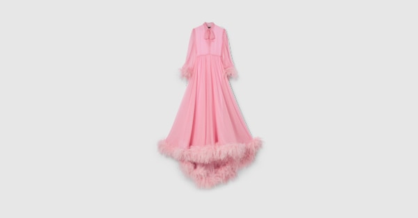 Printed silk chiffon dress in light pink | GUCCI US