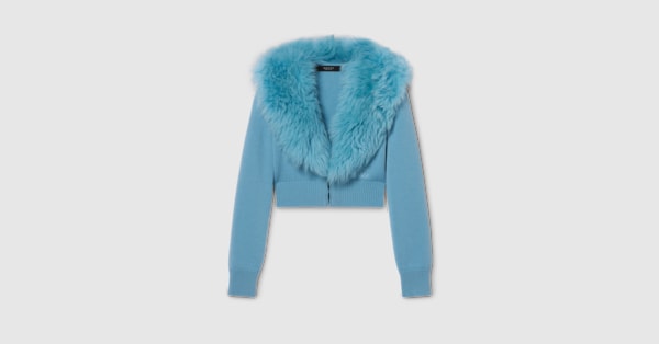 Knit wool cashmere cardigan in light blue | GUCCI® US