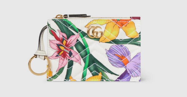 GG Marmont zip key pouch in white silk twill | GUCCI® INT