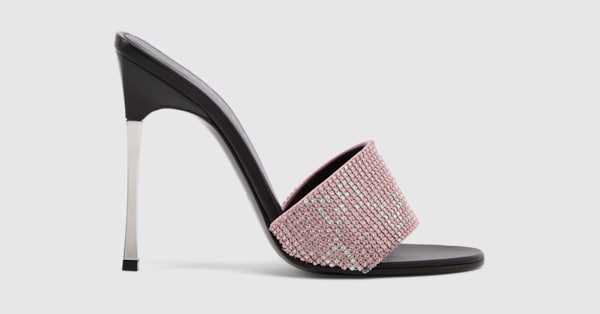 Women's crystal Bombshell slide sandal in light pink GG crystal