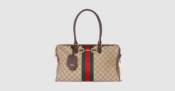 グッチ ボルセット〕ラージ ボストンバッグ ・サンド＆ブラウン GG