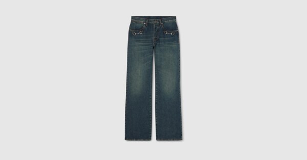 ホースビット付き コットン デニム パンツ ・ブルー | GUCCI公式