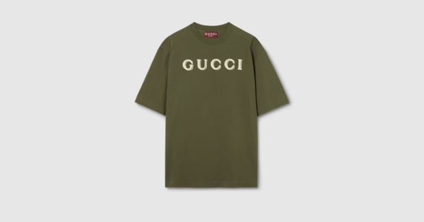 Cotton jersey T-shirt with embroidery in forest green | GUCCI® US