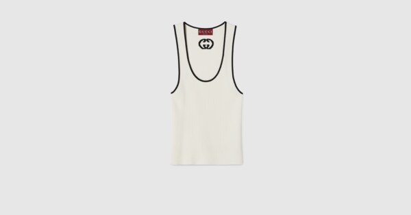 Ribbed tank top with intarsia in ivory | GUCCI® SI