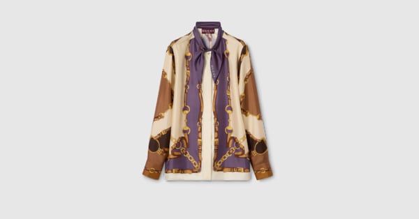 プリント シルクツイル シャツ ・ブラウン | GUCCI公式