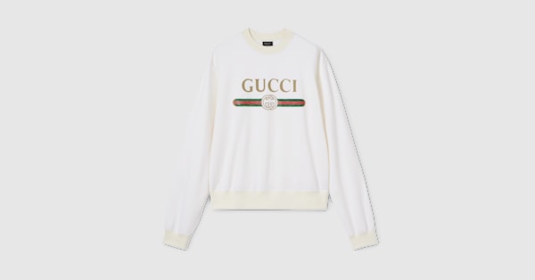 Cashmere blend sweatshirt with print in white | GUCCI® US