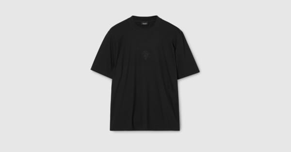 エンブロイダリー付き ソフトレーヨンジャージー Tシャツ ・ブラック