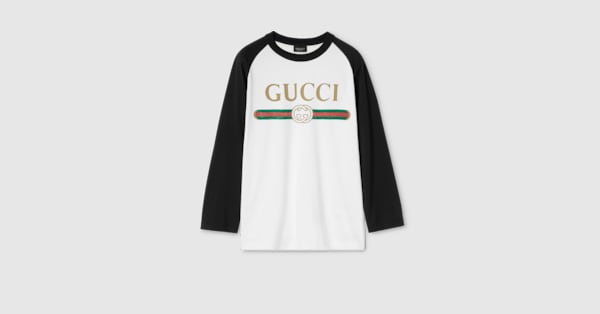 Silk blend jersey T-shirt with print in white and black | GUCCI® US