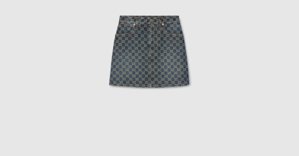 GG cotton denim jacquard mini skirt in blue | GUCCI® US
