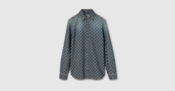 GGコットンデニム ジャカード シャツ ・ブルー | GUCCI公式