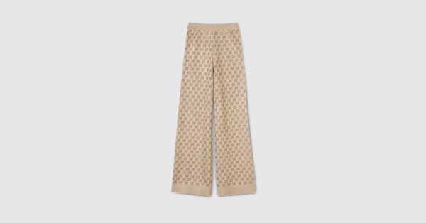 Wool cashmere leisure pants with crystals in ivory | GUCCI® US