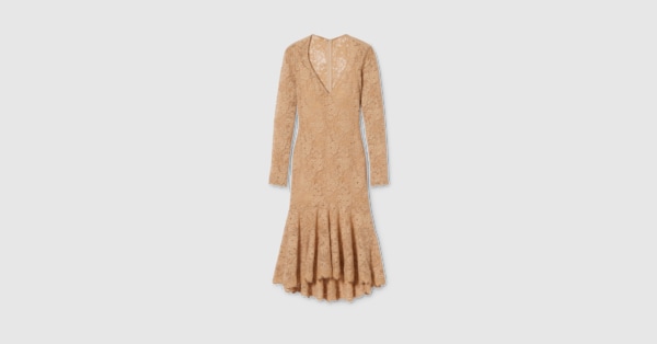 gucci floral lace long dress Nude Lace Embroidered Dress