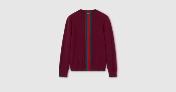 Knit wool sweater with Web intarsia in bordeaux | GUCCI® US