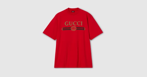 【新品】GUCCI BANDロゴ入りレッドTシャツ 18/24 Gucci Band Embroidered Large logo Short Sleeve Red 565806-XJB2X-6229