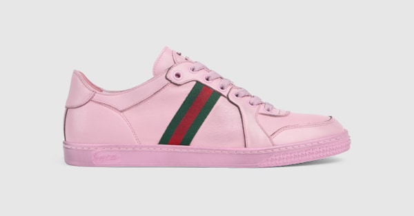 ストレッチ〕ウィメンズ ロートップスニーカー ・ピンク レザー