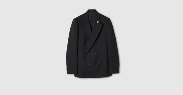 Double-breasted GG wool jacket in black | GUCCI® US